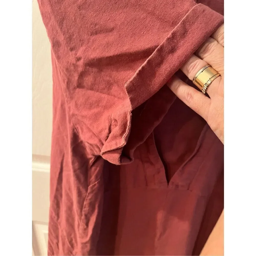 Ellos Burgundy Sunwashed Linen Blend Lagenlook Top sz 2X 26/28 - Picture 6 of 10